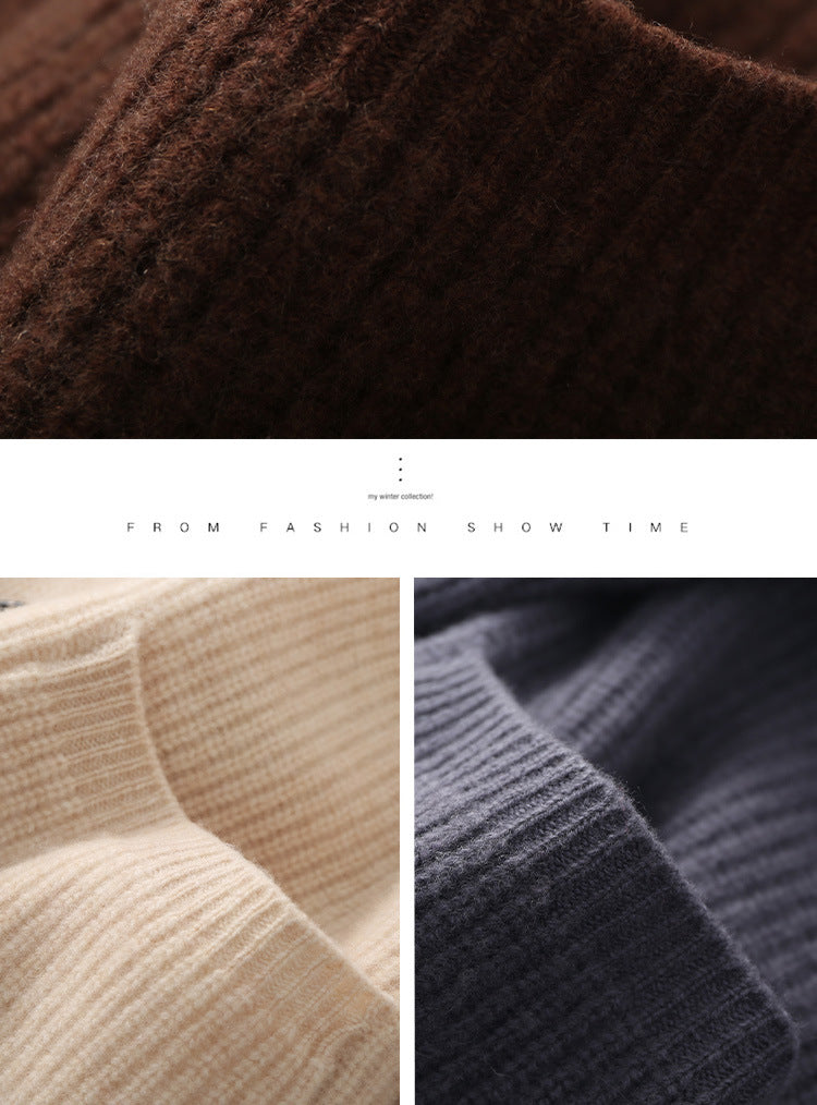 Wool High-Neck Long Cardigan With Pocket